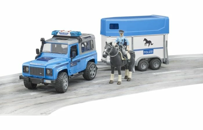 Bruder 2588 Land Rover Defender Politievoertuig, Paardentrailer, Paard + Politieagent - Afbeelding 3