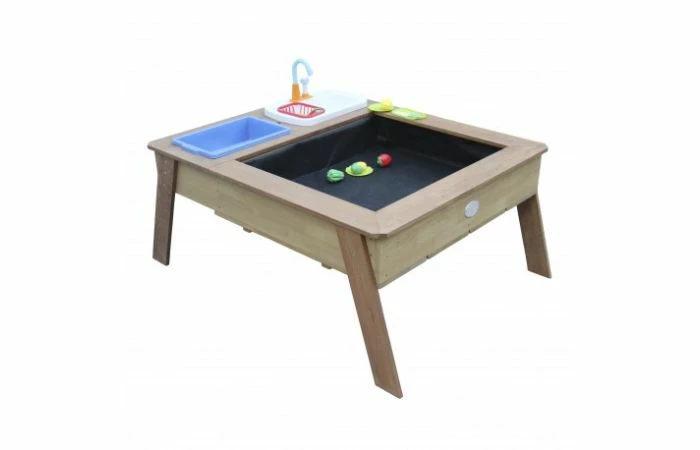 AXI Linda Zand & Water Tafel Met Speelkeuken Wastafel Bruin/wit Parasol Blauw/wit - Afbeelding 4