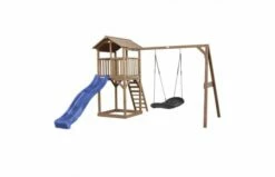 Beach Tower Speeltoren Met Roxy Nestschommel Bruin - Blauwe Glijbaan