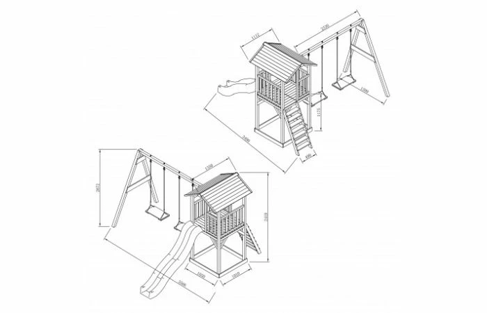 Beach Tower Speeltoren Met Dubbele Schommel Bruin Witte Glijbaan - Afbeelding 6