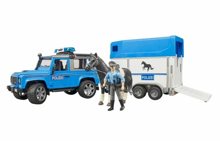 Bruder 2588 Land Rover Defender Politievoertuig, Paardentrailer, Paard + Politieagent - Afbeelding 2