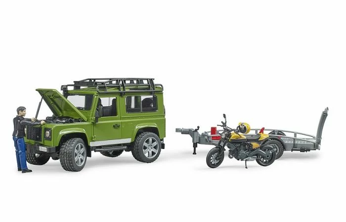 Bruder 2589 Land Rover Defender, Trailer + Scrambler Ducati Full Throttle - Afbeelding 2